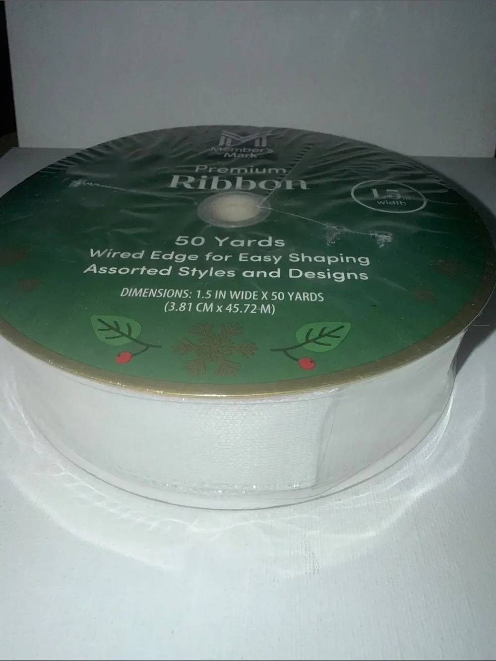 Premium White Wired Edge Ribbon - 50 Yards